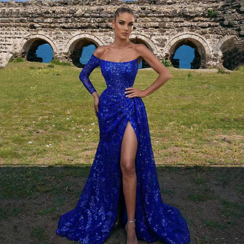 ZARA Sexy Sequins Strapless Slit Flared Evening Dress Spring Summer